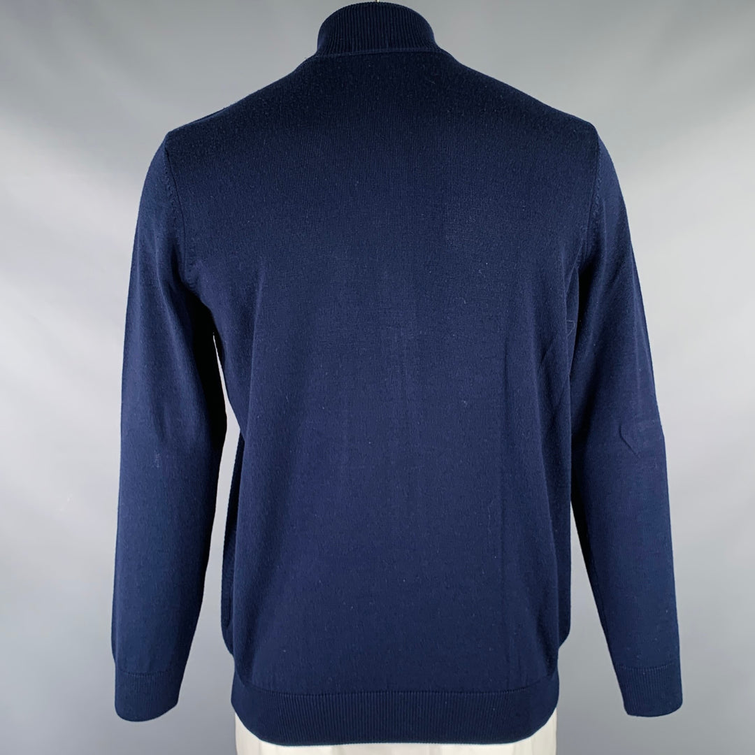 HUGO BOSS Size XL Navy Knit Wool Zip Up Cardigan
