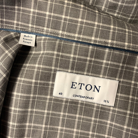 ETON Size 40 Grey White Plaid Cotton Button Up Long Sleeve Shirt