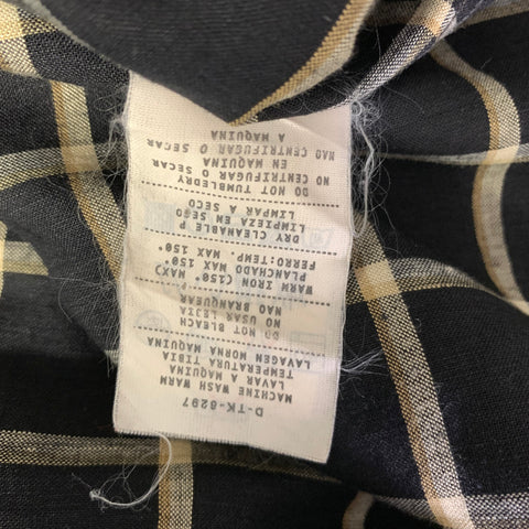 ERMENEGILDO ZEGNA Size M Black Yellow Cream Plaid Linen Rayon Short Sleeve Shirt