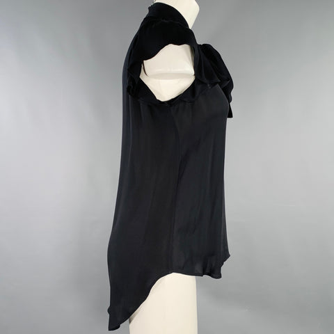 A.L.C. Size 2 Black Silk Bow Cap Sleeves Blouse Dress Top