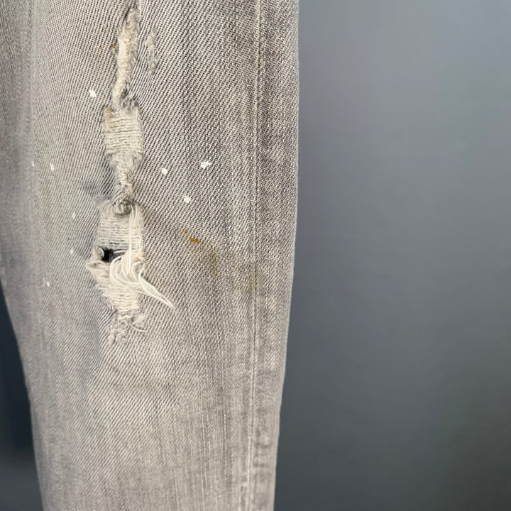 DSQUARED2 Size 32 Grey Distressed Cotton Blend Paint Splatter Straight Button Fly Jeans