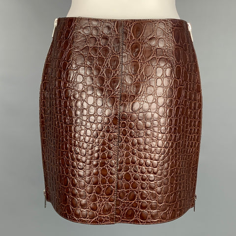 GIVENCHY SS 2021 Size 4 Brown Crocodile Effect Vintage Leather Mini Skirt