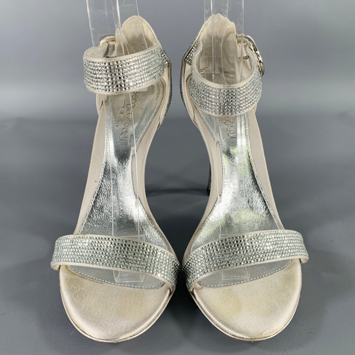 SERGIO ROSSI Size 5.5 Silver Grey Silk Ankle Strap Sandals