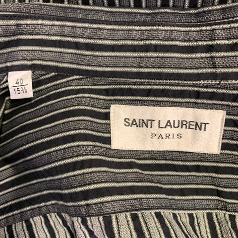 SAINT LAURENT Size 40 Black Grey Stripe Cotton Spread Collar Long Sleeve Shirt