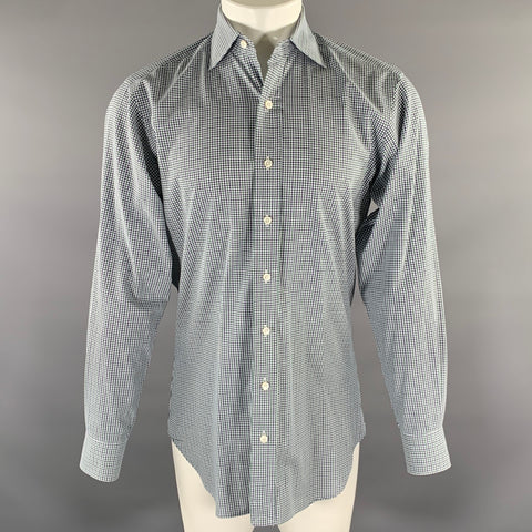 HAMILTON Size S Blue Green Plaid Cotton Spread Collar Long Sleeve Shirt