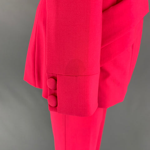 LA PERLA Size 4 Pink Fuchsia Wool Eastane Double Breasted Pants Suit