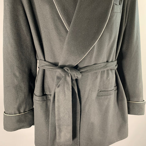 SAKS FIFTH AVENUE Size XL Black Cashmere Smoking Jacket