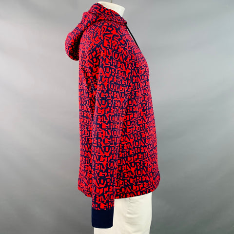 MONCLER GRENOBLE Size L Red Navy Logo Polyamide Hooded Sweatshirt