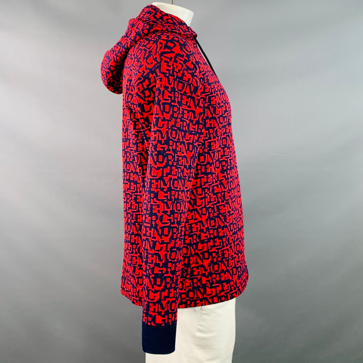 MONCLER GRENOBLE Size L Red Navy Logo Polyamide Hooded Sweatshirt