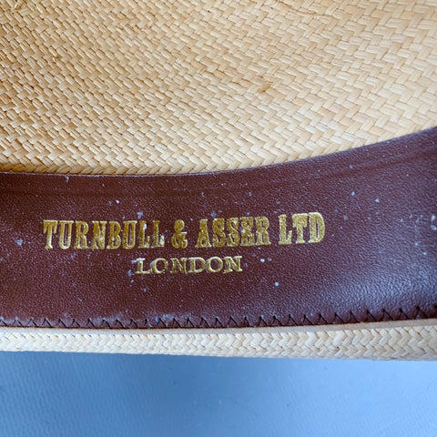 TURNBULL & ASSER Size L Beige Multi Color Woven Ribbon Straw Panama Hat