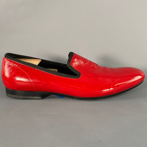 ALEXANDER MCQUEEN Size 12 Red Black Embossed Skull Patent Leather Slip On Loafers