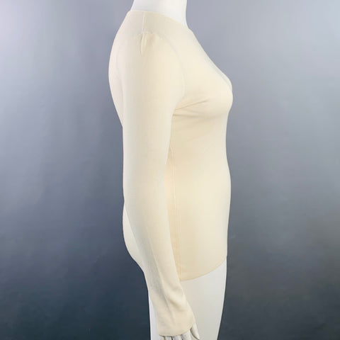 THE ROW Size L Cream Merino Wool Cashmere Crew Neck Pullover