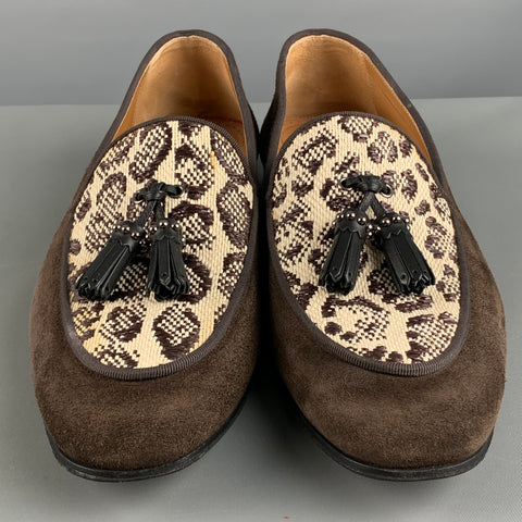 CHRISTIAN LOUBOUTIN Size 9 Brown Beige Mixed Materials Woven Tassels Loafers
