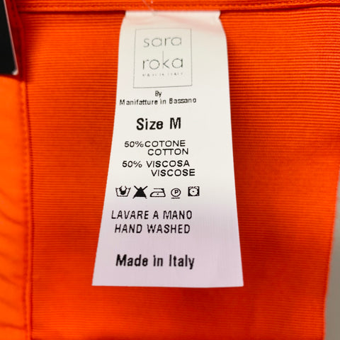 SARA ROKA Size M Red Orange Feather Cotton Blend Grosgrain Sash Belt