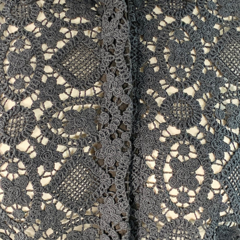 SEZANE Size 4 Black Cotton Blend Lace Spread Collar Hidden Buttons Shirt