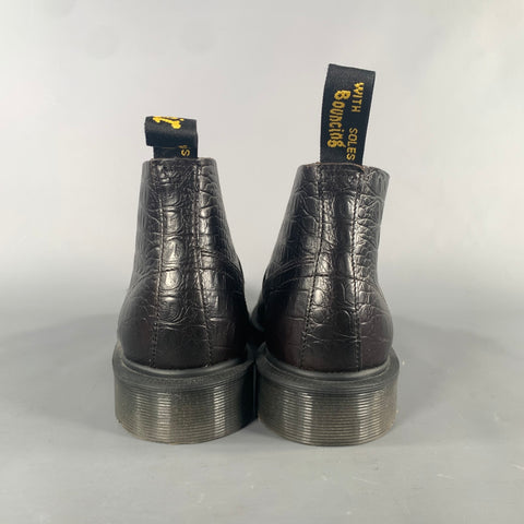 DR. MARTENS Size 9 Brown Dark brown Croc Embossed Leather Ankle Boots