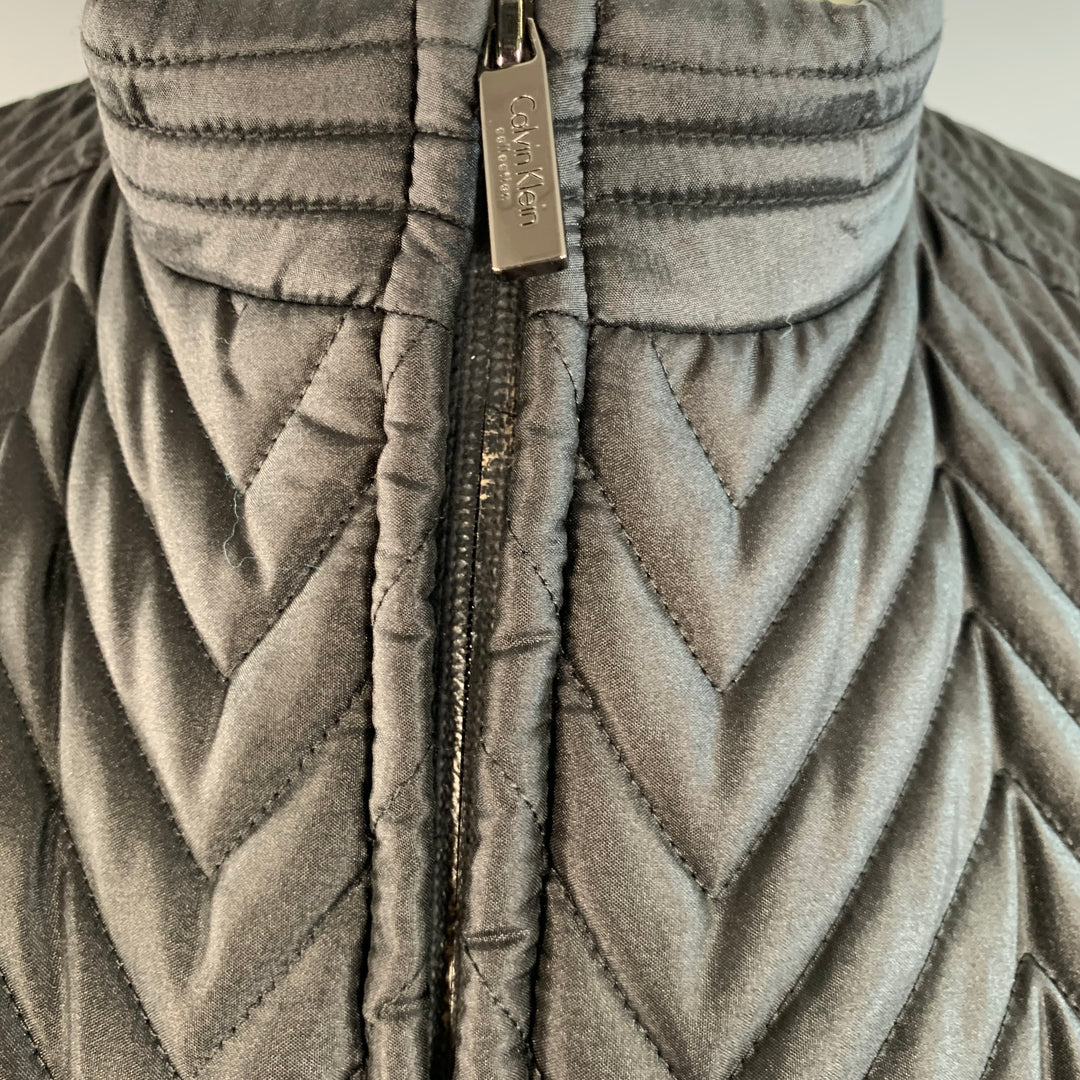 CALVIN KLEIN COLLECTION Size 40 Black Quilted Polyester Zip Up Jacket