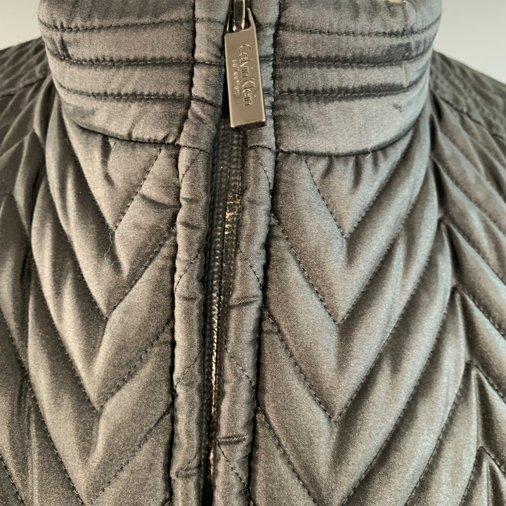 CALVIN KLEIN COLLECTION Size 40 Black Quilted Polyester Zip Up Jacket