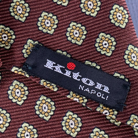 KITON Brown Yellow Abstract Floral Silk Tie