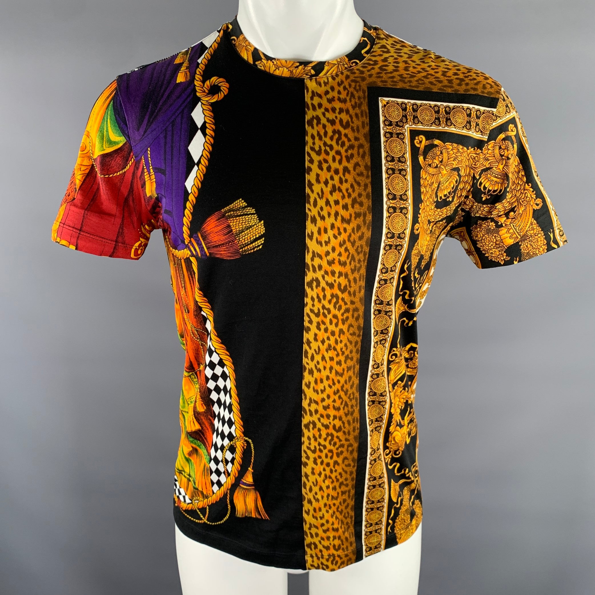 VERSACE Size S Black Color Block Cotton Pull On T-shirt – Sui
