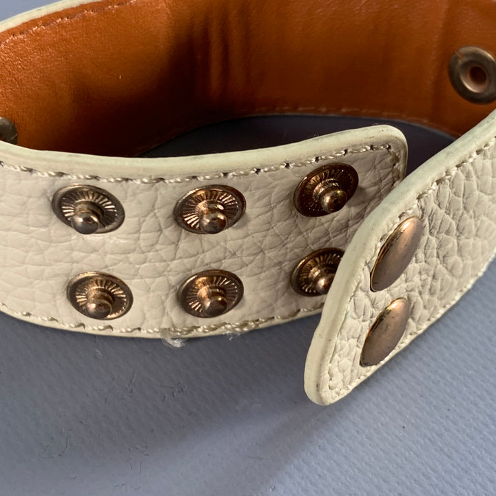 VINTAGE Cream Gold Leather Rhinestones Snaps Cuff Bracelet