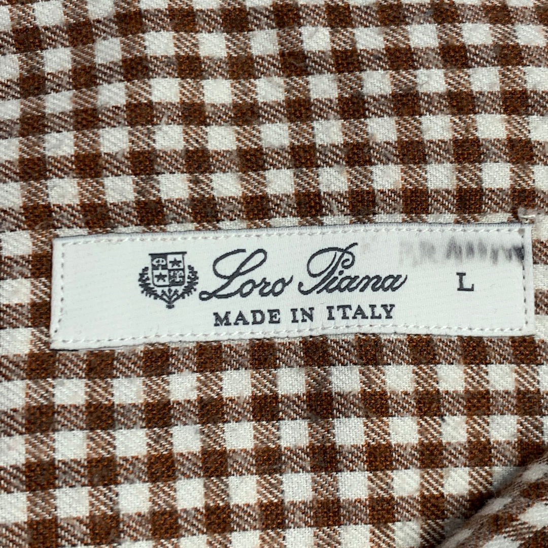 LORO PIANA Size L Brown White Gingham Cotton One Pocket Long Sleeve Shirt