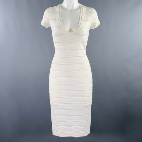 DSQUARED2 Size M White Rayon Polyamide Textured Short Sleeve Dress