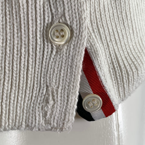 THOM BROWNE Size M White Grey Cotton Cable Knit Sweater