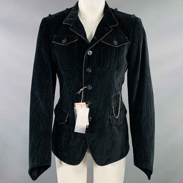 JOHN RICHMOND Size 40 Black Cotton Velvet Snaps Jacket