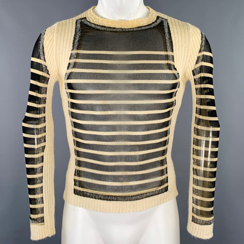 JEAN PAUL GAULTIER Size S Black Cream Stripe Polyamide Alpaca Mesh Pullover