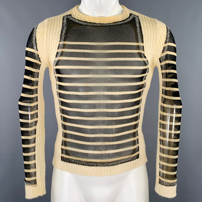 JEAN PAUL GAULTIER Size S Black Cream Stripe Polyamide Alpaca Mesh Pullover