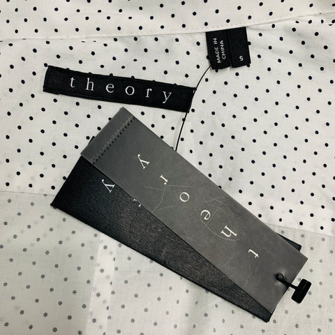 THEORY Size S White Black Dots Cotton Button Up Long Sleeve Shirt