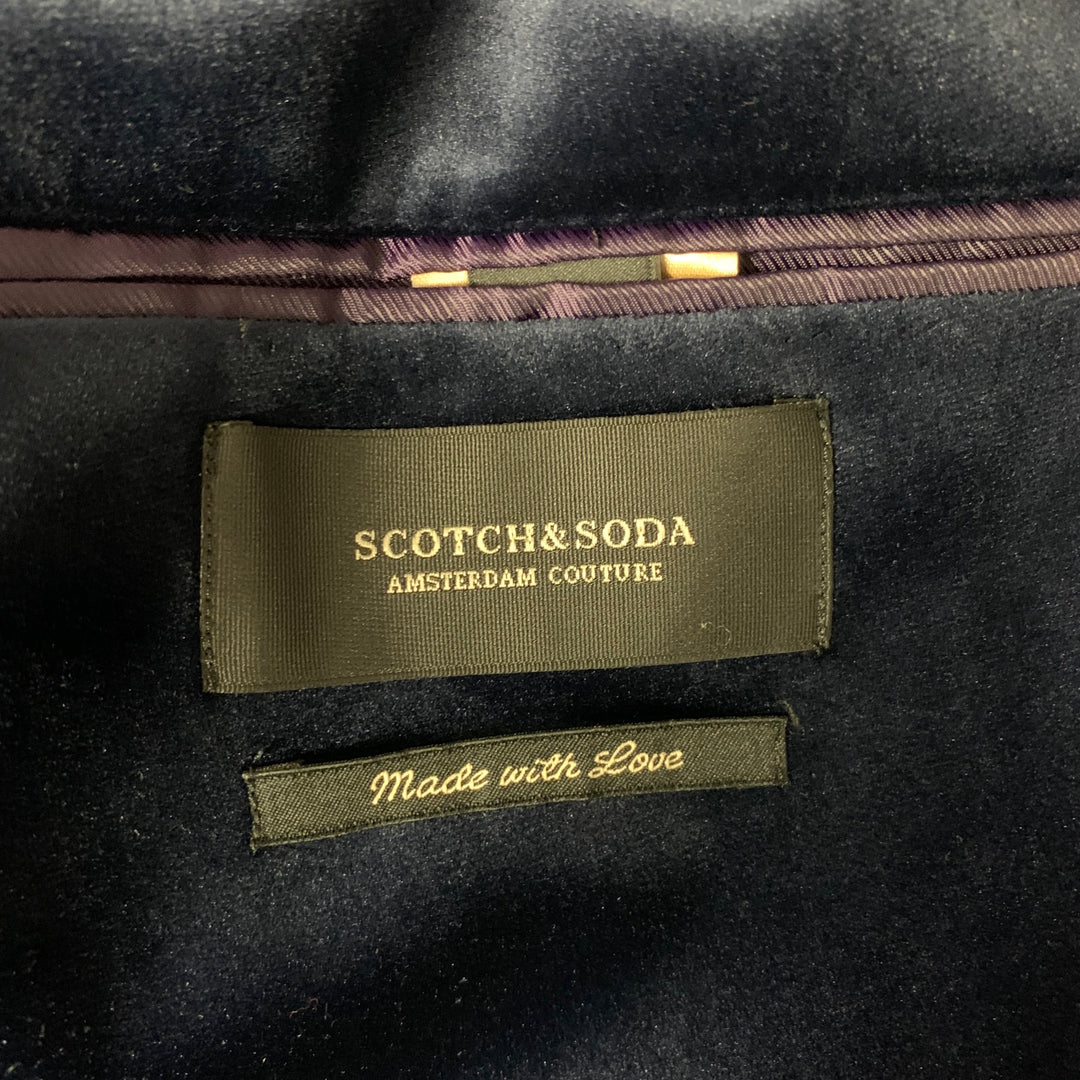 SCOTCH AND SODA Chest Size 38 Navy Velvet Polyester Peak Lapel Suit