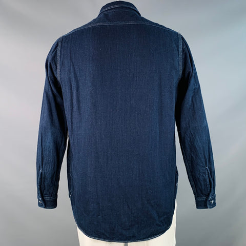 Chemise à manches longues FREEMANS SPORTING CLUB taille L en sergé de coton indigo marine à surpiqûres contrastantes