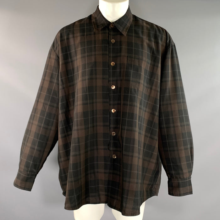 OUR LEGACY Size M Brown Black Plaid Cotton Button Up Long Sleeve Shirt