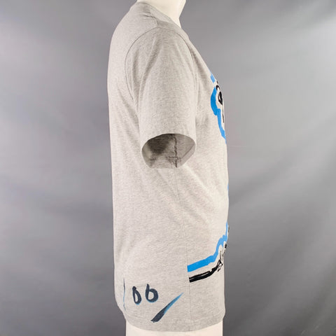 ICEBERG Size L Grey Blue Black Jersey Embroidered Snoopy Print T-shirt