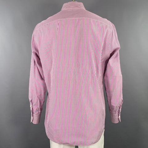 ISAIA Size XL Purple White Stripe Cotton Long Sleeve Shirt
