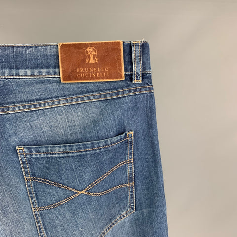 BRUNELLO CUCINELLI Talla 34 Vaqueros con bragueta de botones de algodón lavado azul