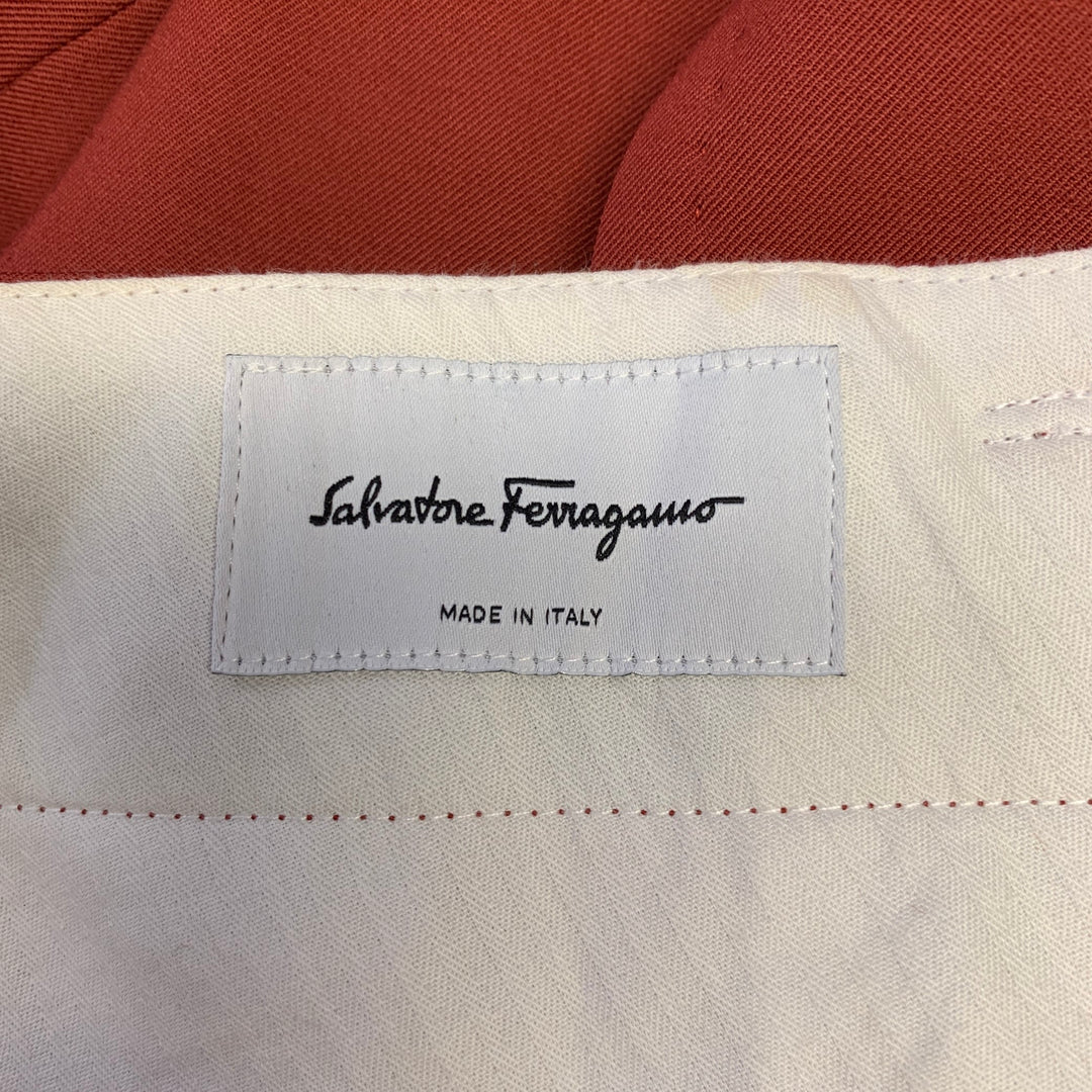 SALVATORE FERRAGAMO Size 46 Burgundy Wool Notch Lapel Suit