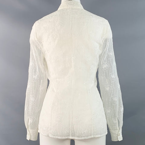 ESCADA Taille XS Chemise boutonnée en polyester crème brodée de fleurs et d'œillets