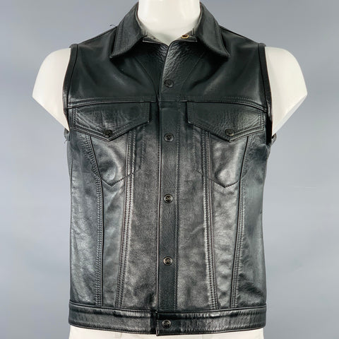 MR. S LEATHER Size L Black Leather Snaps Vest