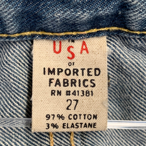 RRL by RALPH LAUREN Size 27 Blue Distressed Cotton Blend Skinny Selvedge Jeans