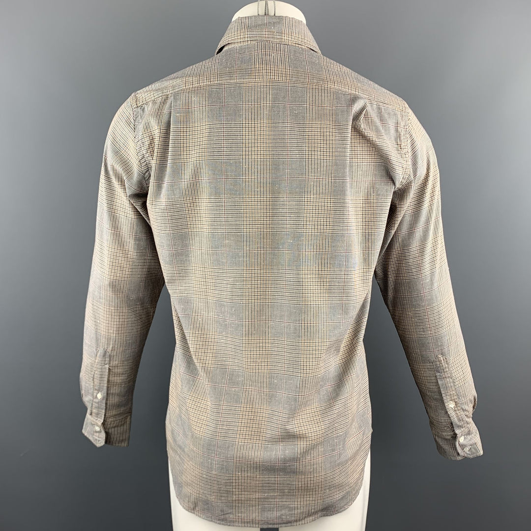 HARTFORD Size M Navy & Gold Glenplaid Cotton Button Up Long Sleeve Shirt