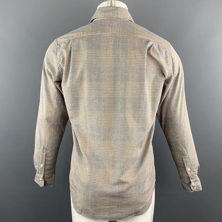 HARTFORD Size M Navy & Gold Glenplaid Cotton Button Up Long Sleeve Shirt