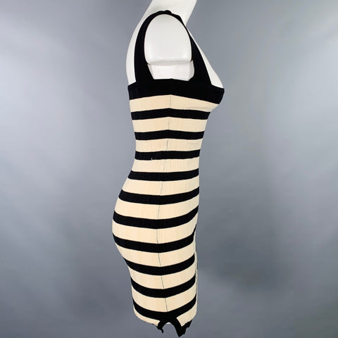 POSSE Size S Black Cream Viscose Blend Stripe Ribbed Dress