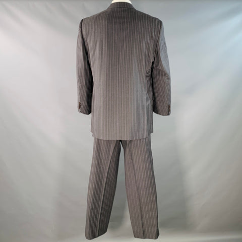 PAUL SMITH Size 46 Westbourne Regular Grey Purple Pinstripe Wool Notch Lapel Suit