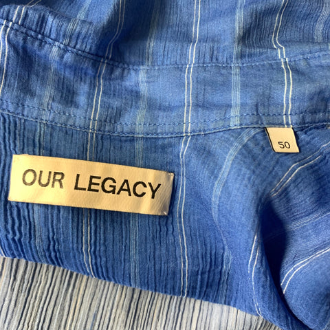OUR LEGACY Size M Blue White Stripe Cotton Rayon Sheer Long Sleeve Shirt