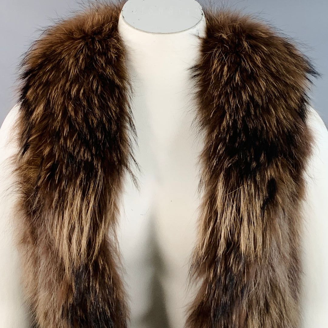 JAYLEY COLLECTION Size 12 Brown Black Leather Fur Trim Open Front Vest