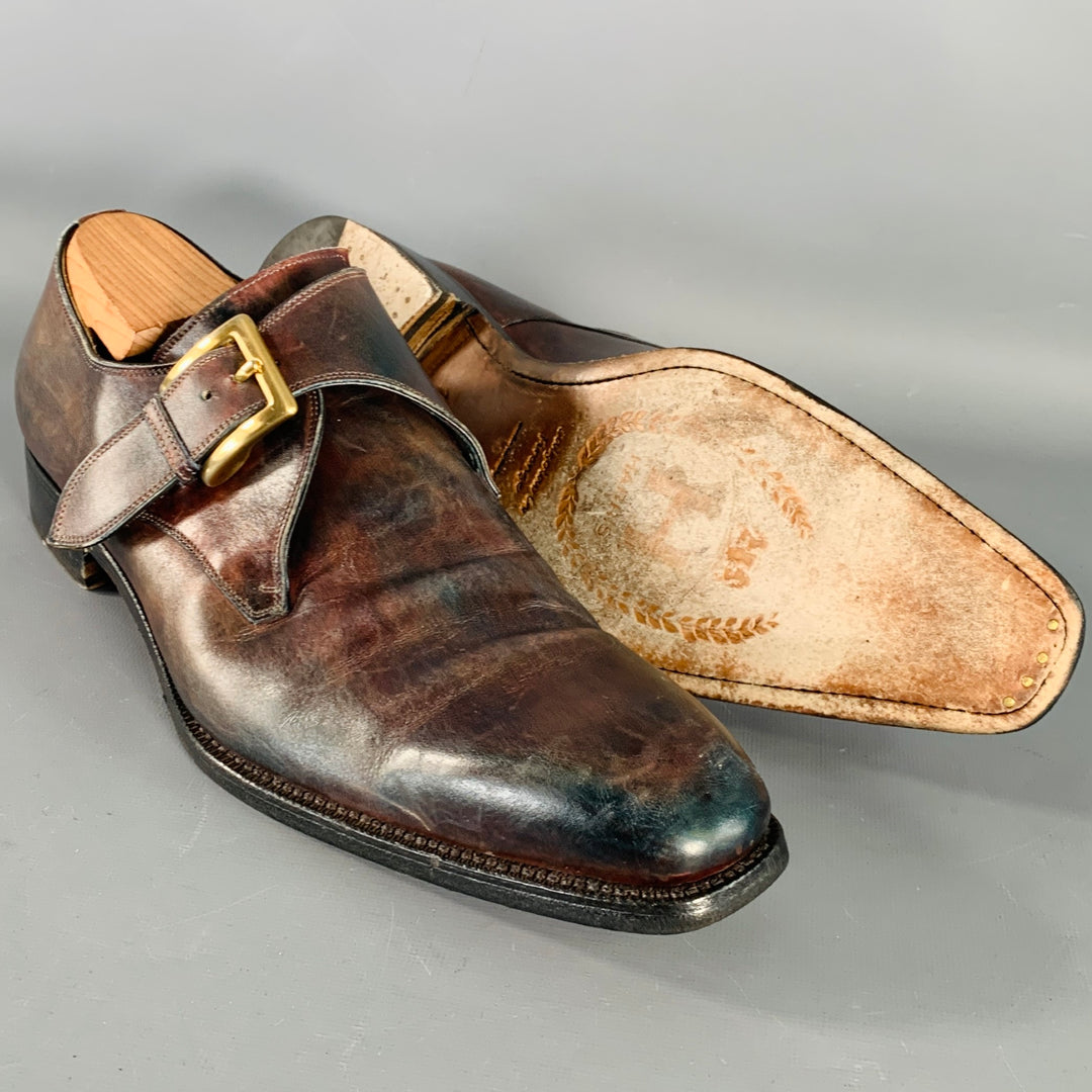 CALZOLERIA HARRIS Size 12 Brown Antique Leather Monk Strap Loafers