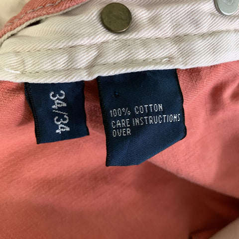 RALPH LAUREN Size 34 Pink Distressed Cotton Button Fly Casual Pants